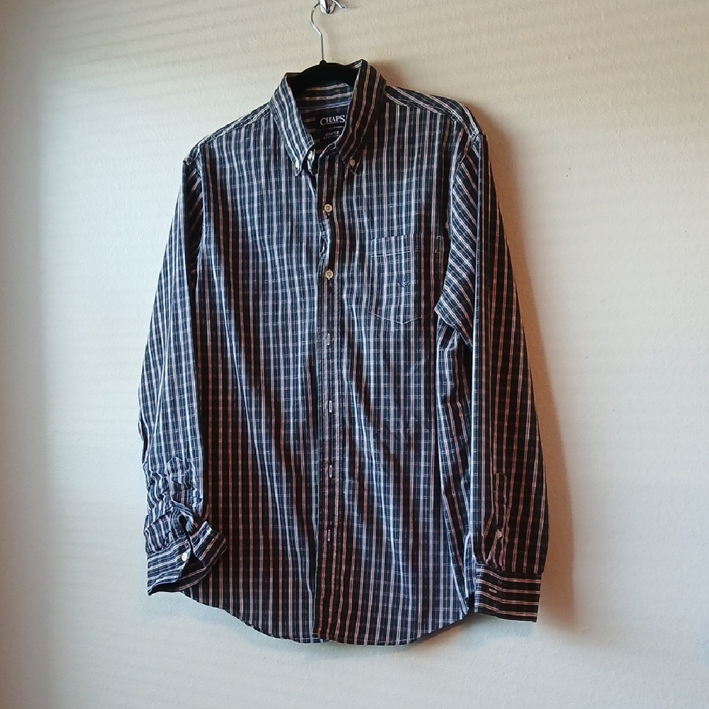 Chaps Men's Navy and White Checkered Shirt